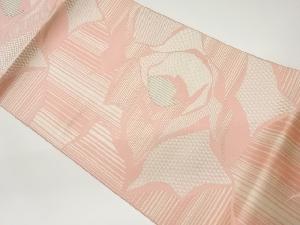 抽象花に縞模様織出し名古屋帯